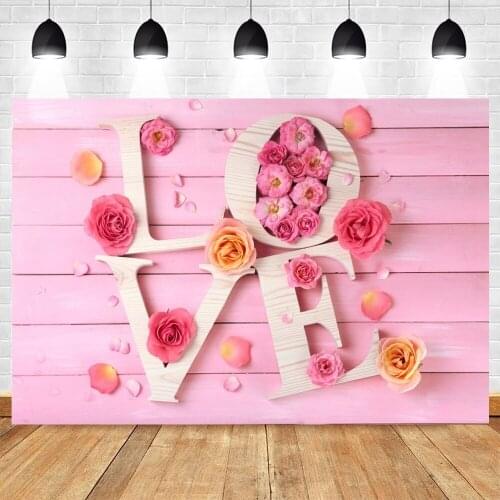 Valentines Day Wedding Photocall Pink Wood Board Flower Backdrop Photography Backgrounds For Photo Studio Photophone Photozone