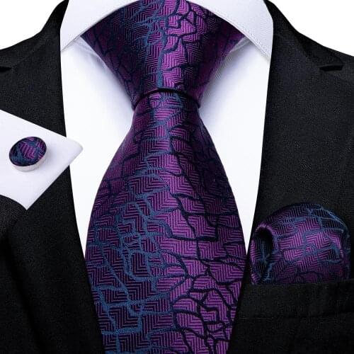 Hi-Tie Designer Purple Novelty Solid Silk Wedding Tie For Men Quality Hanky Cufflinks Mens Gift Necktie Set Fashion Dropshipping