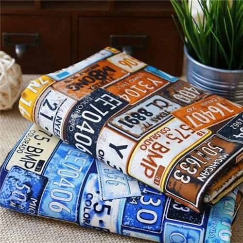 NEW 50x145cm license plate number printed cotton linen Fabric Burlap Quilting Diy for table cloth pillow curtain Purse