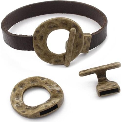 3pcs Charms O-T Hooks Clasp Hammered Crafts For 10mm Flat Leather Cord Bracelet Jewelry Making