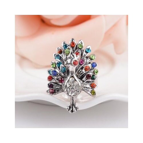 Hot Sale Color imitation crystal peacock butterfly ring tide three-dimensional hollow retro index finger jewelry