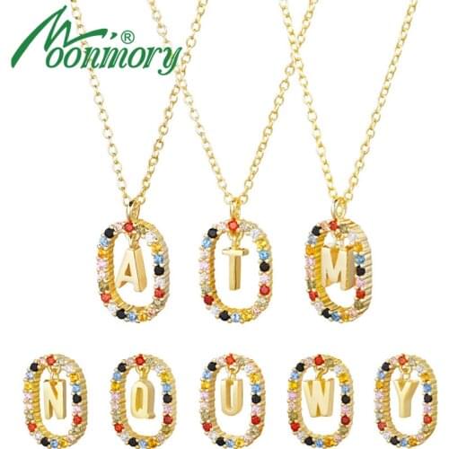 Moonmory Original 925 Sterling Silver Letters Colorful Pendant Necklace For Women CZ Crystal Zircon Alphabet 2020 Christmas Gift