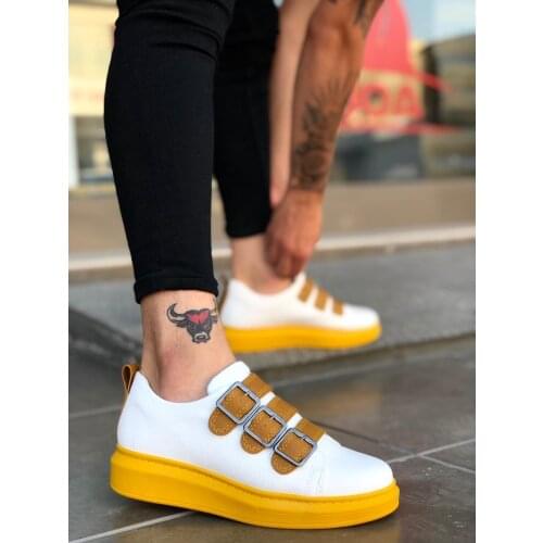 BA0137 Boa White Yellow Buckled Thick Outsole Shoe