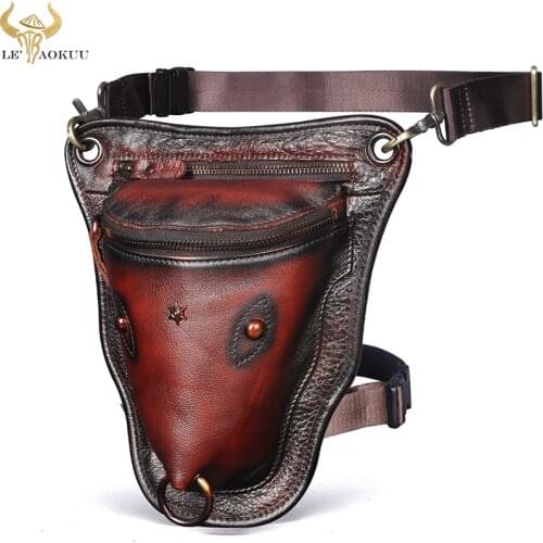 100% Natural Leather Mens Designer Wine Travel Messenger Cross-body Sling Bag Vintage Fanny Waist Belt Pack Leg Drop Bag 833