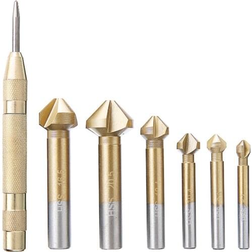 6pcs 3 Flutes 90 Degree HSS Conical Countersink Bits Set 6.3mm-20.5mm Wood Chamfering Deburrer Cutting Tools