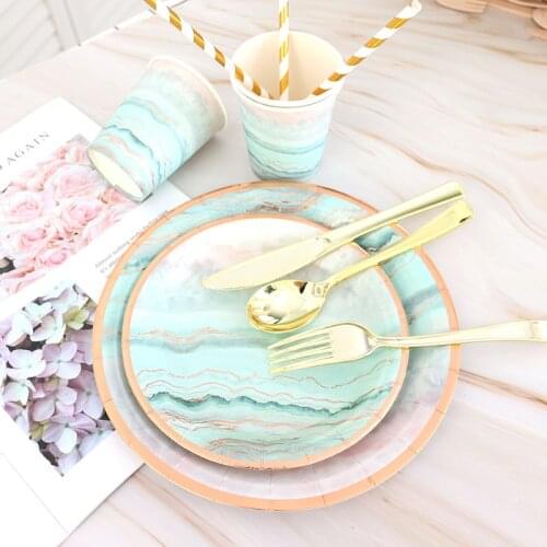 Golden Rose Party Disposable Tableware Set Banquet Table Decoration Paper Cup Dinner Plate Straw Wedding Birthday Party Supplies