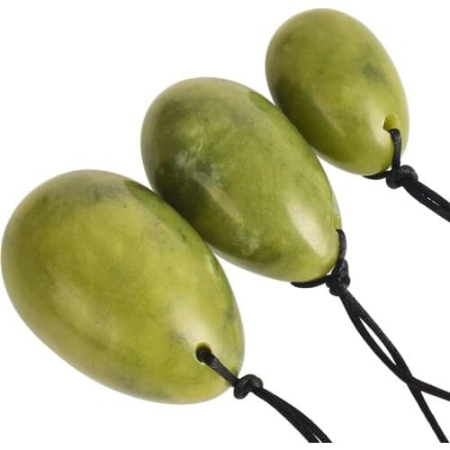 Green Jade Eggs Set for Yoni Drilled Natural Crystal Massager Kegel Exerciser Veginal Muscle Tightening Health Care Sphere 3pcs