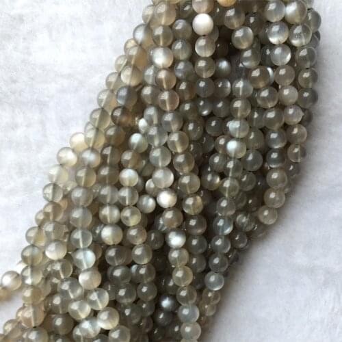 Real Genuine Natural Black Moonstone flash light Round Loose Gemstone Ball Beads 6mm 8mm 10mm 12mm 15" 05602