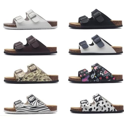 Men/Women Non-Slip Cork Slippers Couples Outdoor Beach Shoes Ladies One-Word Buckle Sandals Indoor Flip-Flops Large Size 35-45