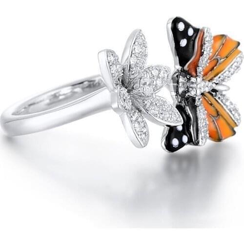 New Trendy Butterfly Flower Shape Ring Womens Ring Bohemian Crystal Inlaid Metal Open Ring Accessories Party Jewelry