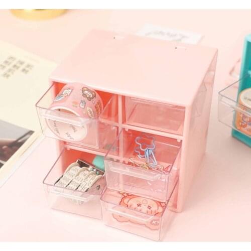 Yisuremia New Arrival Kawaii Drawer Desk Organizer 6 Grid Storage Box For Pens Clips Container Office School Stationery Supplies