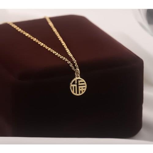 Hollow Text Blessing Round Pendant Necklace Letter Bliss Pendants Necklaces Good Fortune Blessed Jewelry Women Clavicle Chain