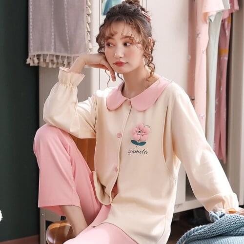 Expectant Big SIze Mother Cotton Maternity Pajamas Pregnancy Sleepwear Nursing Nightgown Pregnant Pyjama Maternity Feeding Suit