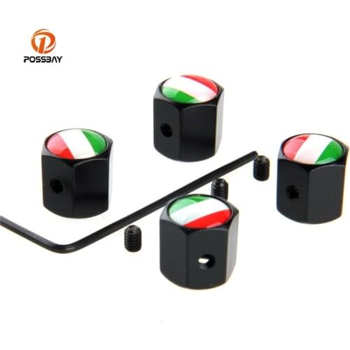 POSSBAY 1 Set Antitheft Black Car Wheel Tire Valves Air Caps Cover Russia UK US Italy France German Flag Airtight Stem Air Caps