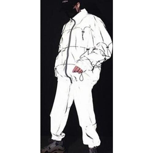 Casual men Reflective Jacket waterproof loose fashion Pocket Men Windbreaker Jackets streetwear night shiny coats