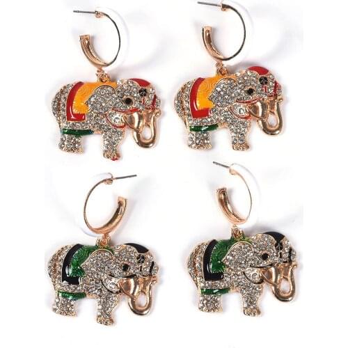 Luxury Rhinestone Elephant Earrings Women 2019 New ZA Earrings Jewelry Femme Vintage Enamel Big Long Drop Dangle Earrings Girls