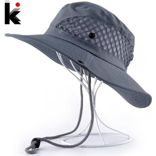 Summer Bucket Hat Breathable Mesh Beach Hats Man Wide Brim Sun Gorra Mujer Mens Outdoors Foldable UV Protection Fishings Caps