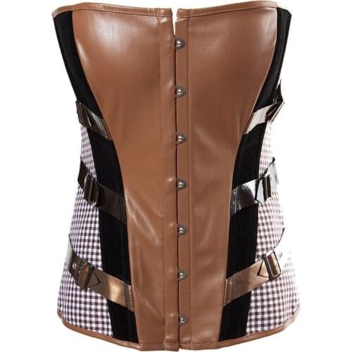 High Quality Leather&Velvet Burlesque Cosplay Cowboy Corset Waist Corsets and Bustiers Buckled Korsett for Women