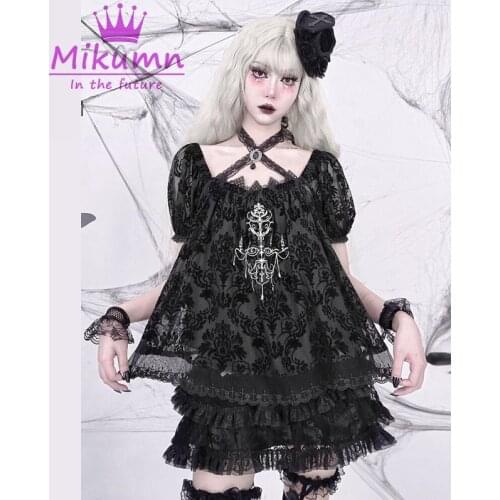 Gothic Lolita Sweet Vintage Black Embroidery Lace Shirt Top Female