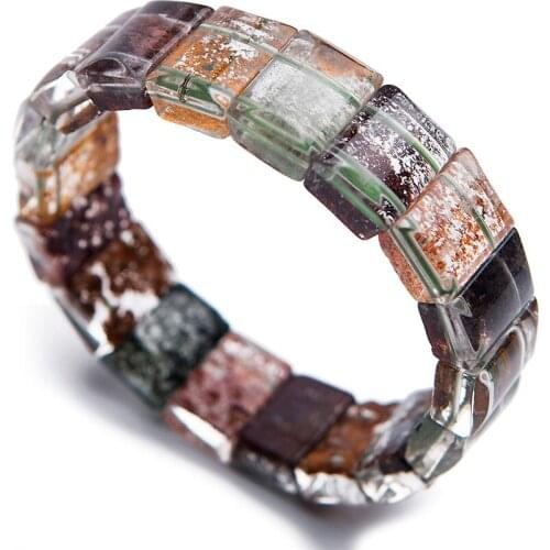 Genuine Natural Phantom Quartz Bracelets Bangles Women Female Stretch Crystal Rectangle Bead Bracelet Drop Shipping