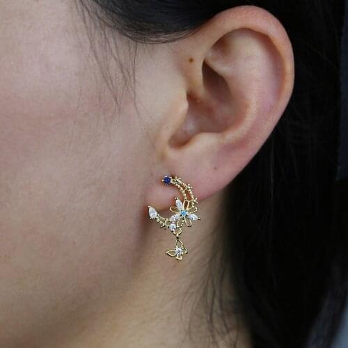 2021 Spring New Delicate Multi Shaped Cute Lovely Butterfly Flower Charm Iced Out Cubic Zirconia Dangle Earring For Women