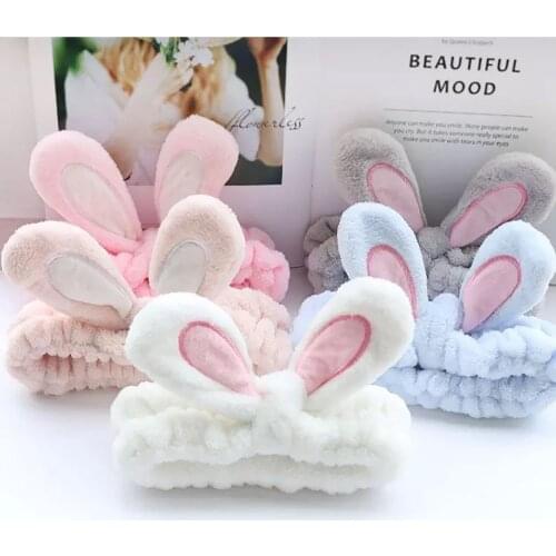 1pc Soft Wash Face Shower Hairband Cute Big Rabbit Ears Headband Elastic Makeup Remover Headwrap Girls Hair Styling Accessories