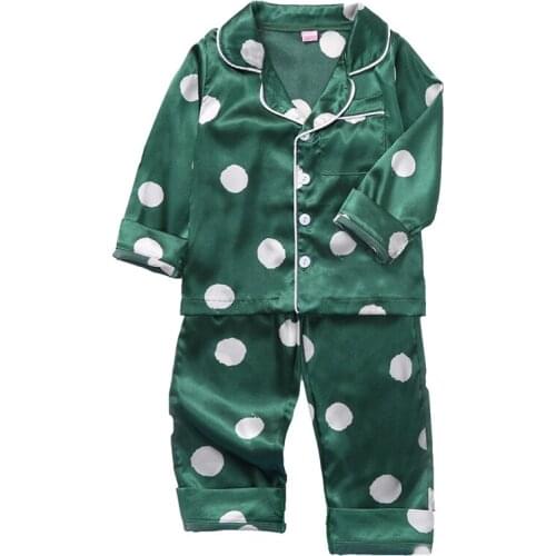 2021 New Autumn Baby Kids Girls Boys Polka Dot Print Sleepwear Set Long Sleeve Button Blouse Tops+Pants Pajamas
