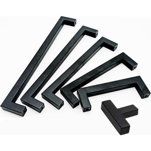 3-15Inch Stainless Steel Modern Black Cabinet Handle Square Furniture Hardware Kitchen Door Knobs Cupboard Wardrobe Drawer Pulls