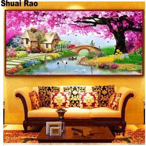 5d Diy diamond painting kit village garden decorative painting cross stitch embroidery sakura Scenery handmake home art