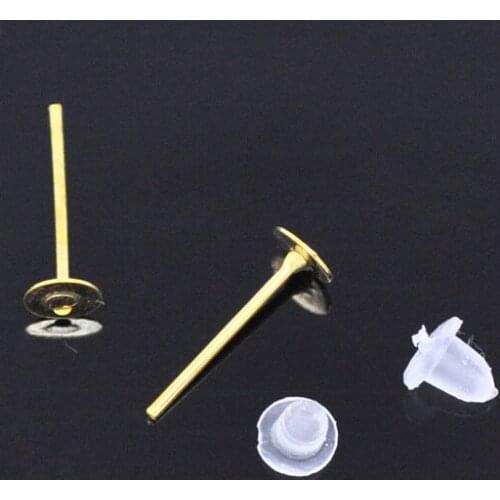 Free Shipping 1000pcs (500pairs) Gold Color Earring Post W /Stoppers 12x4mm Jewelry Findings J0969