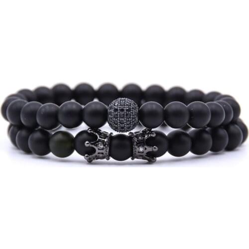 8MM Natural Black Frosted Stone Bead Charm Set Bracelet Female Jewelry Pulsera Hombre Armband Accessories Biliklik