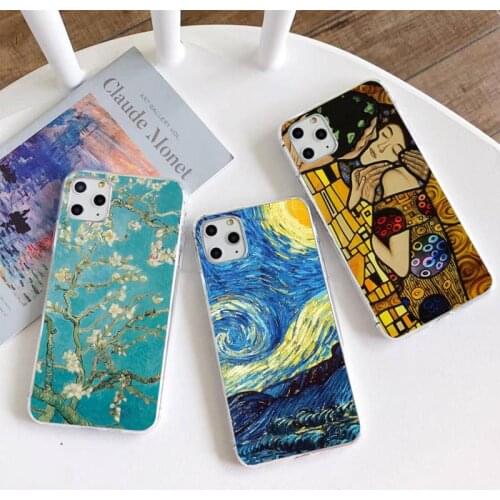 Van Gogh Starry Night Klimt Kiss Phone Case For iphone 12 11 Pro Max Mini XS Max 8 7 6 6S Plus X 5S SE 2020 XR Silicone cover