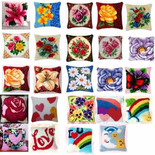 Flowers 3 Cushion Latch Hook Kit Pillow Mat DIY Craft Flower 42CM 42CM Cross Stitch Needlework Crocheting Cushion Embroidery