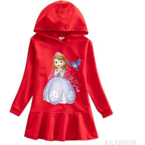 Disney Spring And Autumn New Children Hooded Hoodie Dress Sofia Little Princess Cotton Leisure Skirt