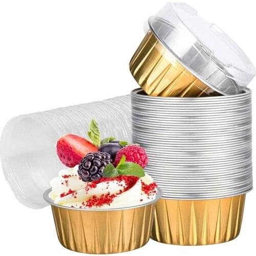 Foil Ramekins Cupcake Baking Cups Holders Cases With Lid,100Pcs Aluminum Foil Cupcake Liners,Muffin Liners Cups With Lid