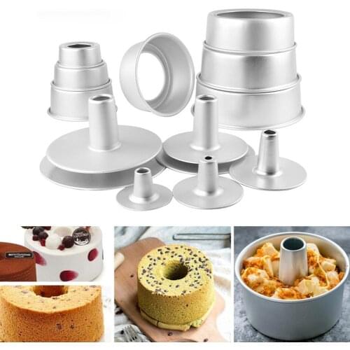 4/5/6/8inch Aluminum Alloy Round Chimney Shape Non-stick Removable Bottom Fondant Cake Baking Mold Kitchen Bakeware Tool