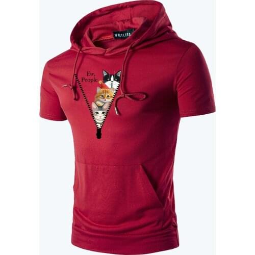 Summer Mens Hooded Hip Hop Short Sleeve Fashion T-shirt Mens Street Bf Loose Five Sleeve T-shirts