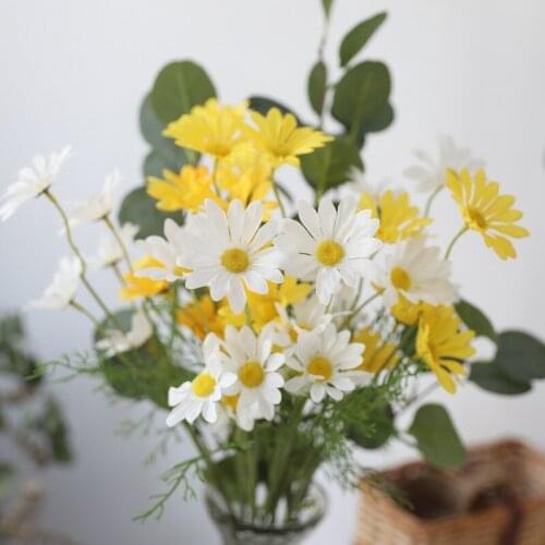 5pcs/5 HeadsBranch Artificial Dasiy Flowers For Home Wedding Garden Decoration Fake Flowers Bridal Holder Silk Flowers Accessor