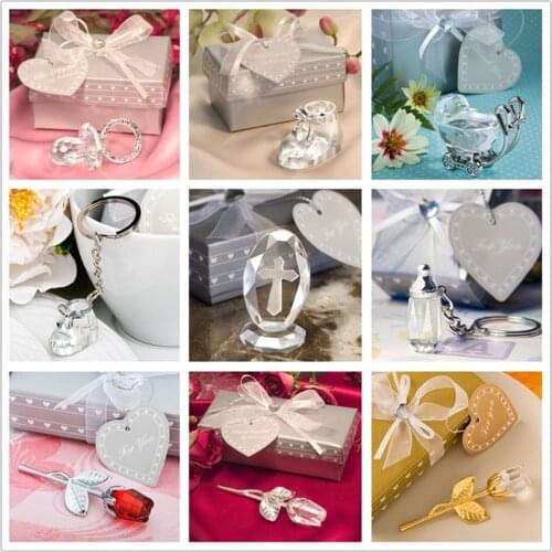 Classic Small Crystal Gifts with gift box Crystal Pacifier,Shoe,Rose,Cross,Keychain for Wedding,Baby Shower,Baptism Souvenirs