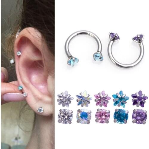 1PC Cartilage Ring Curved Barbell Crystal Zircon Eyebrow Helix Lip Nose Ear Piercing Circular Stud Earing Tragus Jewelry 16G