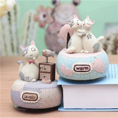 Creative Animal Cat Music Box Resin Lovely Crafts Ornaments Music Bells Kids child Holiday gifts Home desktop Decorations Kawaii