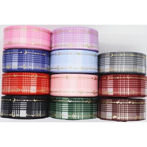 10 Yards 1" 25MM Gold Leaf Grosgrain Ribbon Lattice Printed Ribbon For Hair Bows DIY Crafts Handmade Accessories M20031401