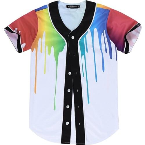 Summer menswear creative hip hop trend 3D color splash-ink print short sleeve cardigan baseball wear