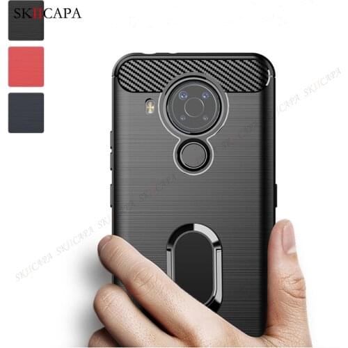 Brushed Carbon Fiber Silicone Phone Case For Nokia 5.4 3.4 2.4 Ring Holder Stand Case For Nokia 8V 8.3 5.3 2.3 Shockproof Cover