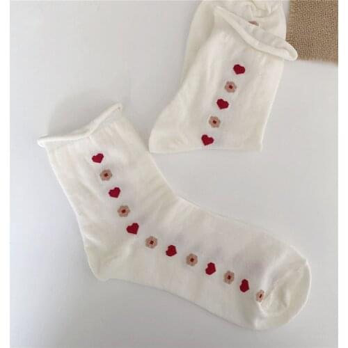 Cute Heart Women Socks Harajuku Cotton Short Socks Ankle White Funny Socks Femme Streetwear Calcetines Mujer