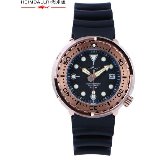 Heimdallr Mens Tuna Diving Watch Rose Gold Plated Stainless Case Sapphire NH35 Automatic Movement 200m Water Resistant Rubber