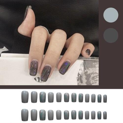 Fake Nails Transparent Black Gold Foil Finished Nail Stickers Fully Covered Nail Decoration Accessories Fashion Manicure Sticker