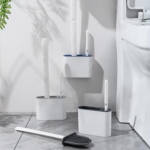 Wall Hanging TPR Toilet Brush with Holder Set Silicone Bristles for Floor Bathroom Cleaning Tool Bathroom Accessories Sets
