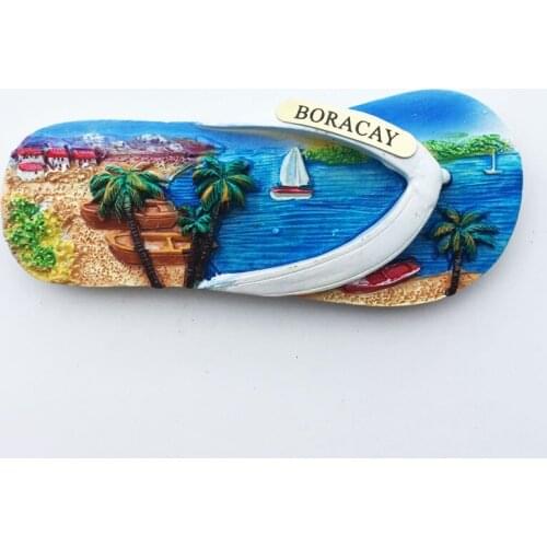 QIQIPP Creative Magnetic Fridge Magnet Boracay Tourism Memorial Three-dimensional Sea View Flip Flops Hand Painted Decorative