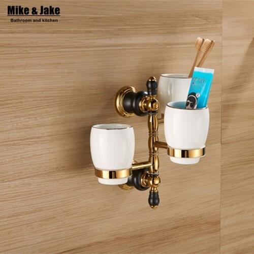 Luxury gold brass three pcs teeth cup holder kit gold tumbler cup holder toothbrush holder bathroom accessory toilet cup holder